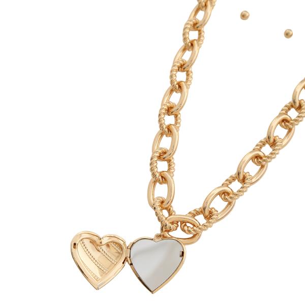 HEART CHARM PENDANT CHUNKY OVAL LINK SHAPE NECKLACE EARRING SET