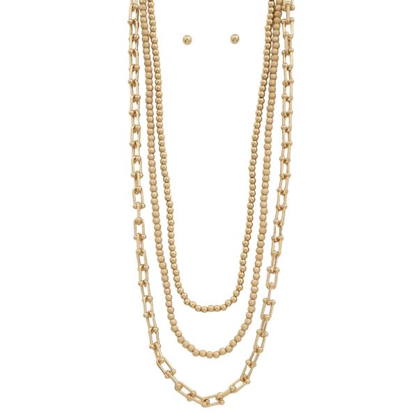 3 LAYERED 4MM TEXTURED METAL BALL TIFFANY CHAIN MULTIWAY SHORT NECKLACE EARRING SET