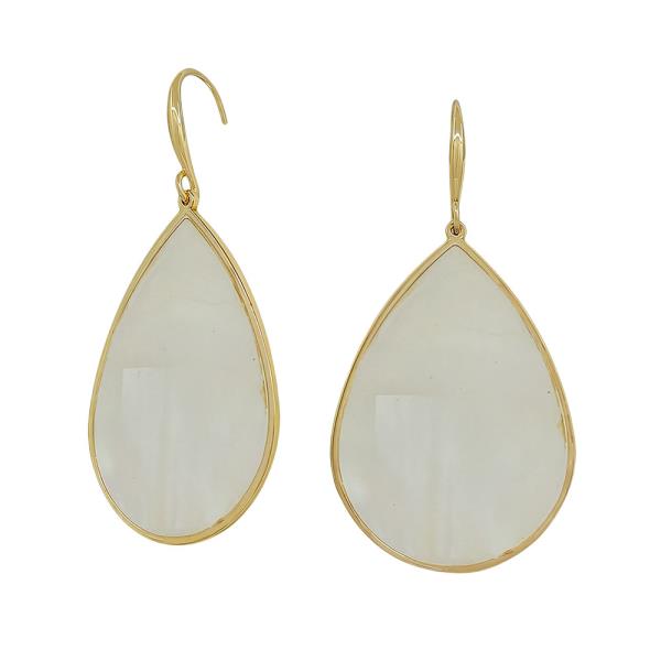 1.5" TEARDROP METAL FRAME MOTHER OF PEARL DESIGNER FISH HOOK EARRINGS