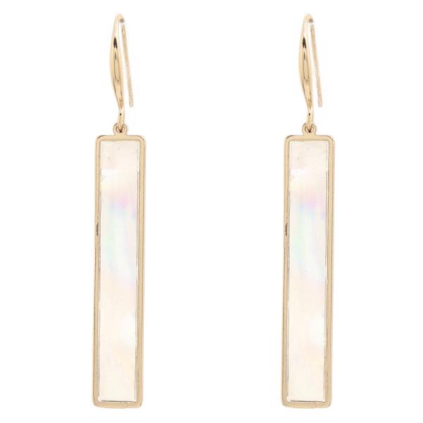 RECTANGULAR MOTHER OF PEARL DESIGNER FISH HOOK EARRINGS