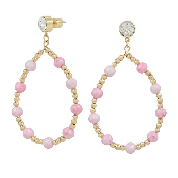 2" CRYSTAL POST TEARDROP CANDY BEADS EARRINGS