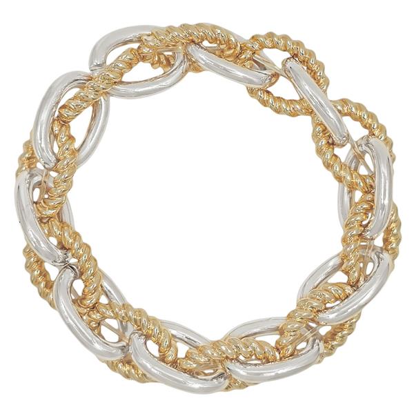 CHUNKY OVAL CHAIN 2 TEXTURED METAL STRETCHED BRACELET