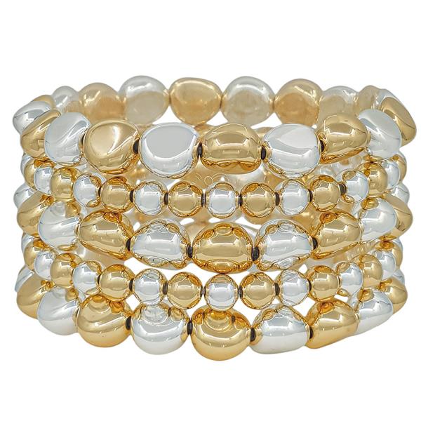 5 SET 10MM PEBBLE CCB 6MM METAL BALL BRACELET