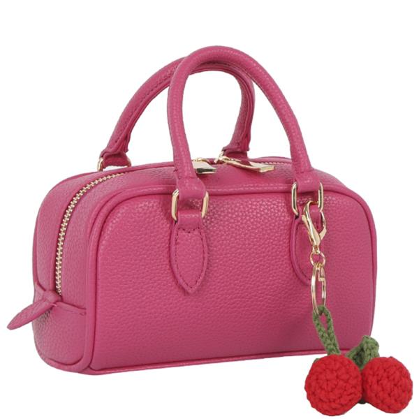 TEXTURED COLOR SATCHEL W CHERRY KEYCHAIN