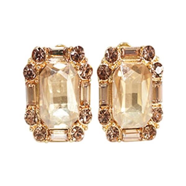 CRYSTAL STONE RECTANGLE EMERALD CUT CLIP ON DROP EARRING