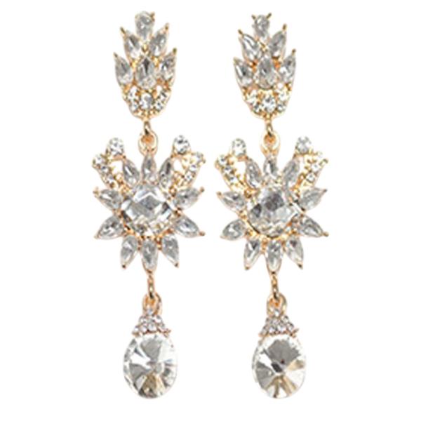 CRYSTAL STONE FLORAL CLUSTER DROP EARRING