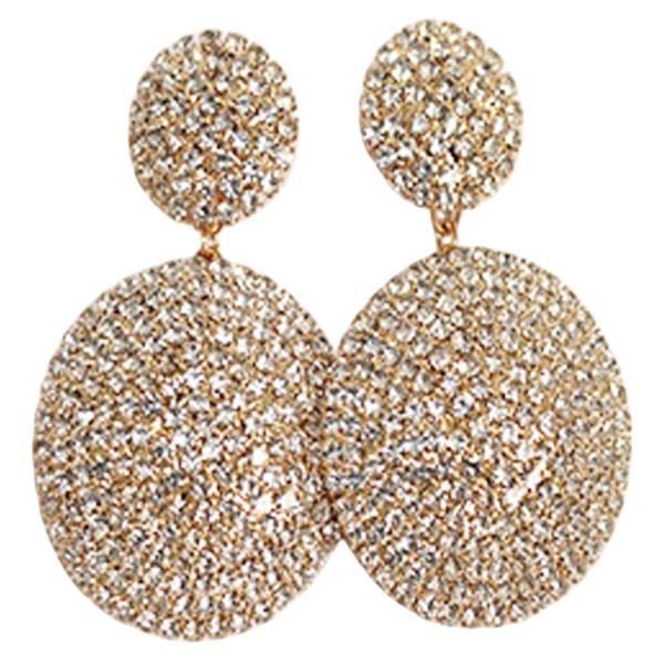 CRYSTAL STONE ROUND DISC DROP EARRING