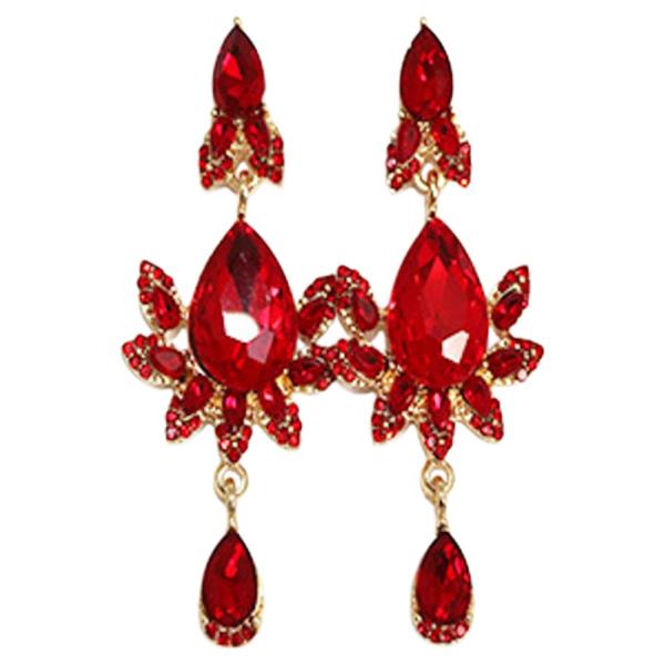 CRYSTAL STONE FLORAL TEARDROP DROP EARRING