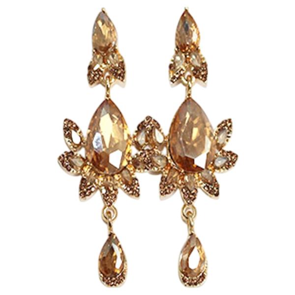 CRYSTAL STONE FLORAL TEARDROP DROP EARRING