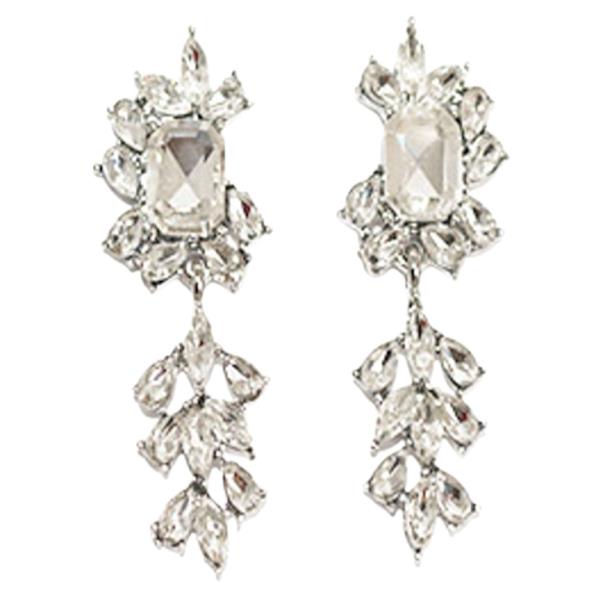 CRYSTAL STONE FLORAL CLUSTER DROP EARRING