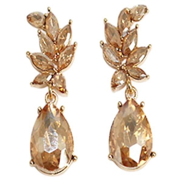 CRYSTAL STONE FLORAL TEARDROP DROP EARRING