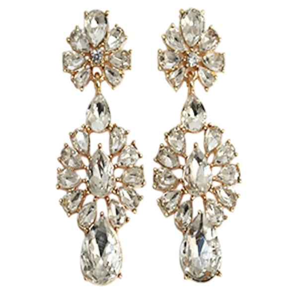 CRYSTAL STONE FLORAL CLUSTER DROP EARRING