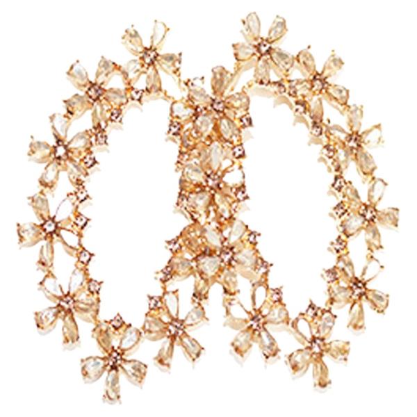 CRYSTAL STONE FLORAL OVAL HOOP EARRING