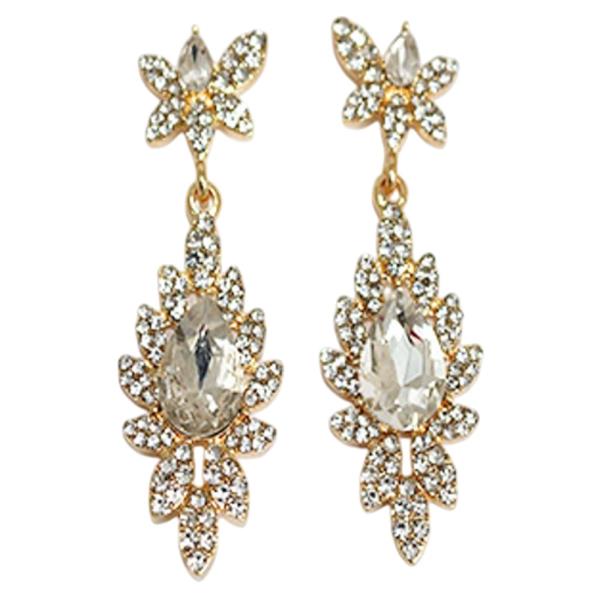CRYSTAL STONE FLORAL CLUSTER DROP EARRING