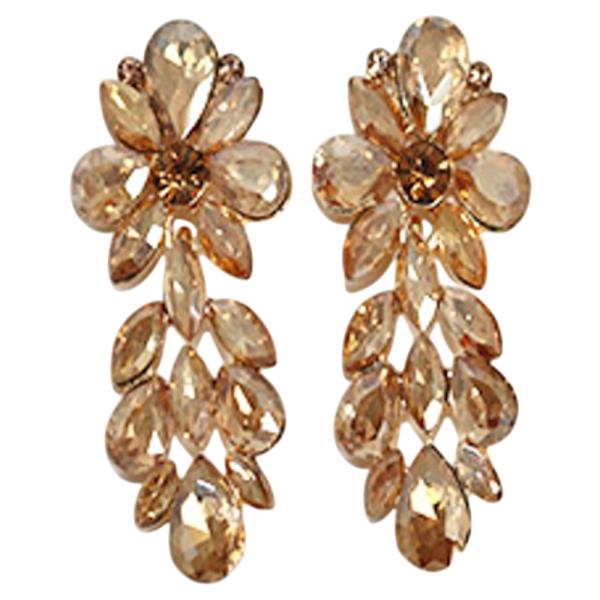 CRYSTAL STONE FLORAL CLUSTER DROP EARRING