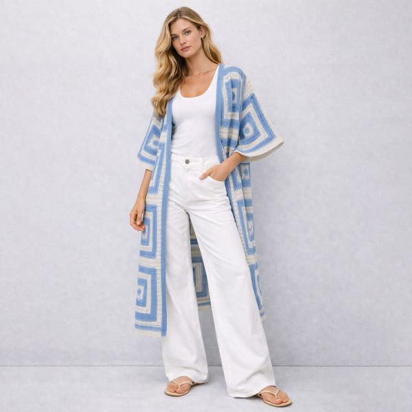 SQUARE PATTERN CROCHET CARDIGAN