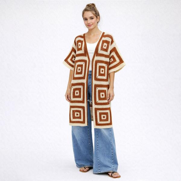 SQUARE PATTERN CROCHET CARDIGAN