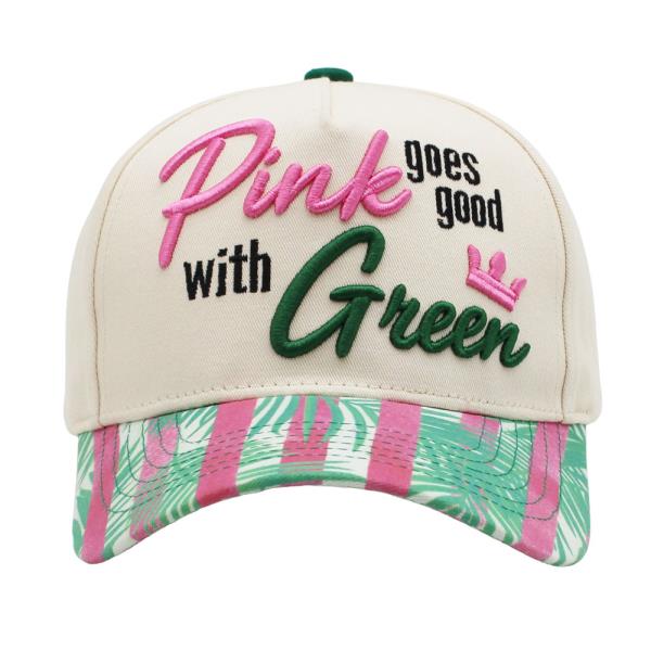PINK GREEN EMBROIDERY BASEBALL CAP