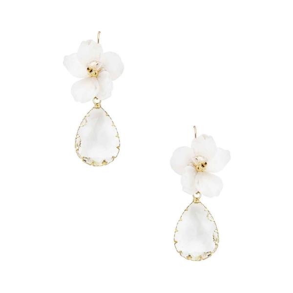 FLORAL TEARDROP CLEAR STONE DROP EARRING
