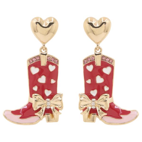 HEARTS BOW COWGIRL BOOTS DANGLE EARRING