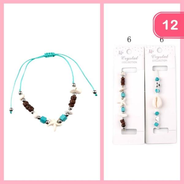 BEAD SEASHELL ADJUSTABLE BRACELET (12 UNITS)