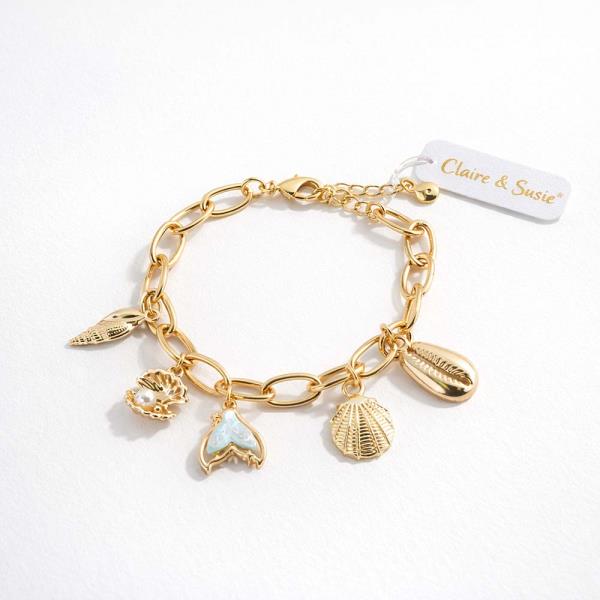 SHELL CONCH PEARL CHARM BRACELET