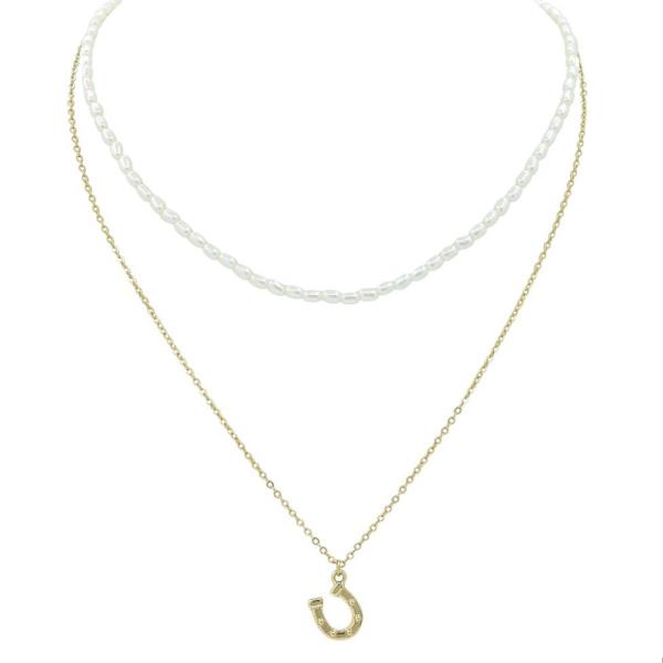 PEARL, CHAIN W/ SHOE HORSE NECKLACE