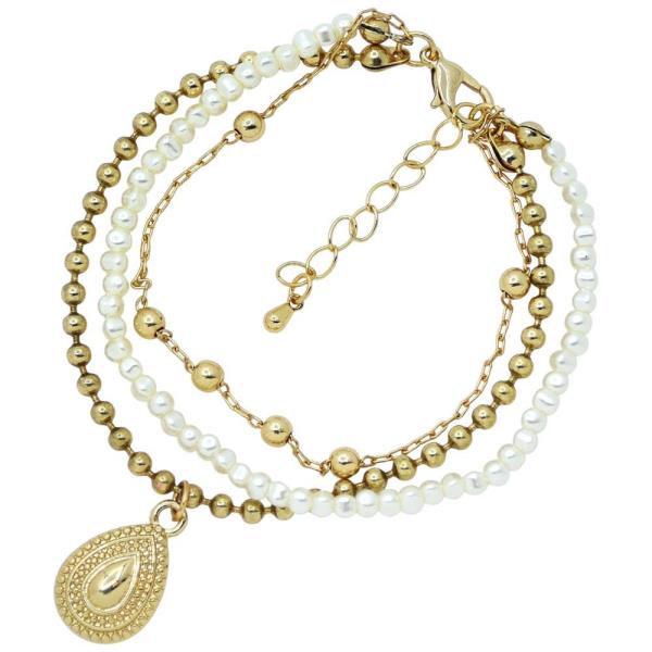 PEARL METAL CHAIN TEARDROP CHARM BRACELET