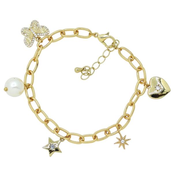 METAL STAR HEART MULTI CHARM CHAIN BRACELET