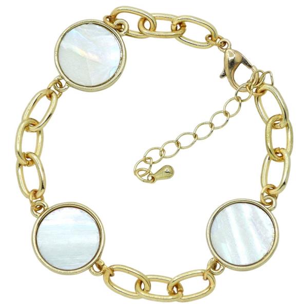 METAL ROUND STONE CHAIN BRACELET