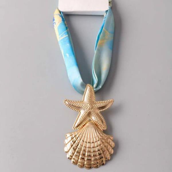 STARFISH SHELL SILK SCARF NECKLACE