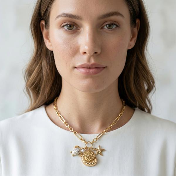 SHELL STARFISH TURTLE PEARL PENDANT NECKLACE