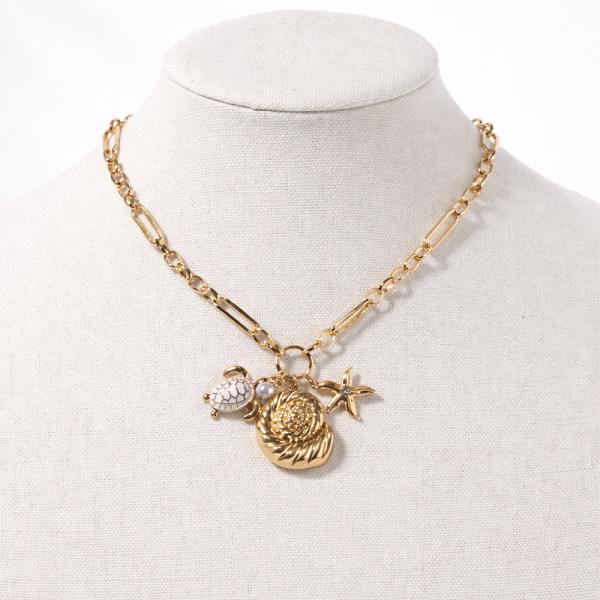 SHELL STARFISH TURTLE PEARL PENDANT NECKLACE