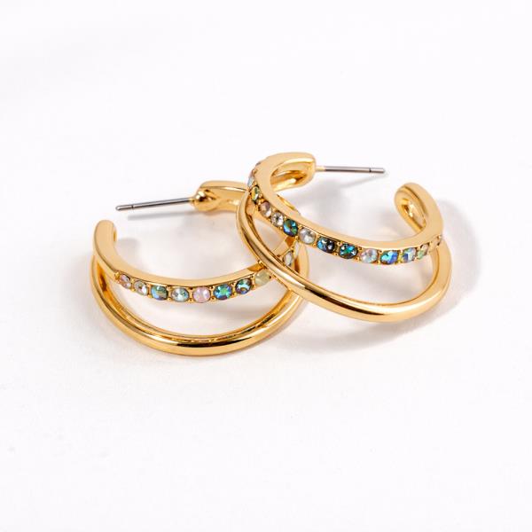 STONE DOUBLE HOOP EARRING