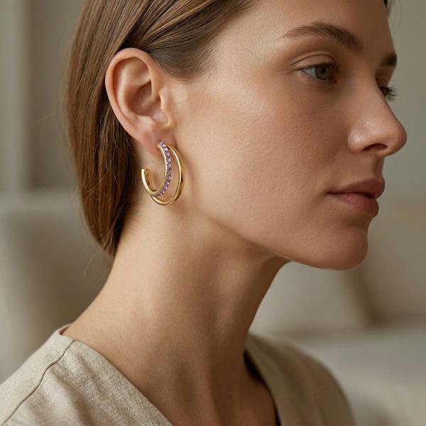 STONE DOUBLE HOOP EARRING