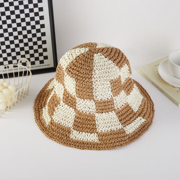 CHECKER STRAW BUCKET HAТ