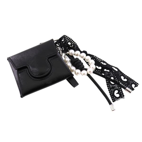 FAUX LEATHER MINI POUCH PEARL BAG CHARM KEYCHAIN