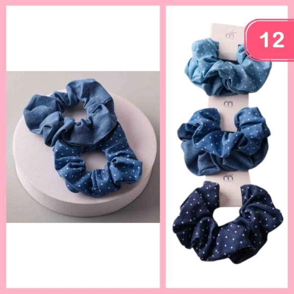 DENIM POLKA DOT HAIR SCRUNCHIE (12 UNITS)