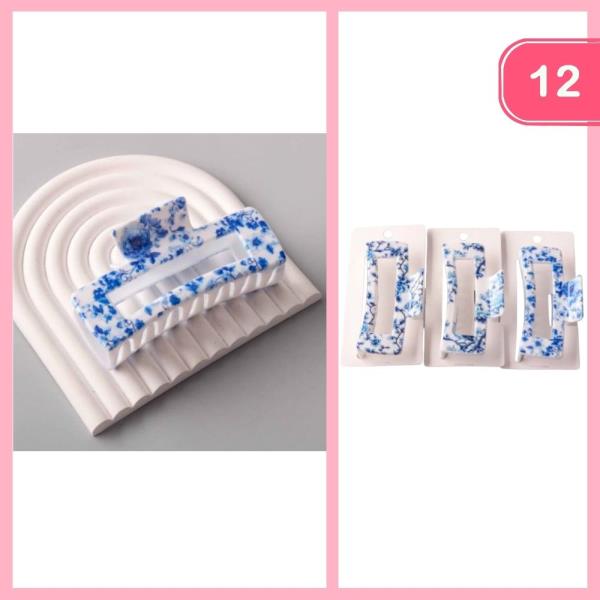 PORCELAIN FLORAL RECTANGLE CLAW CLIP (12 UNITS)