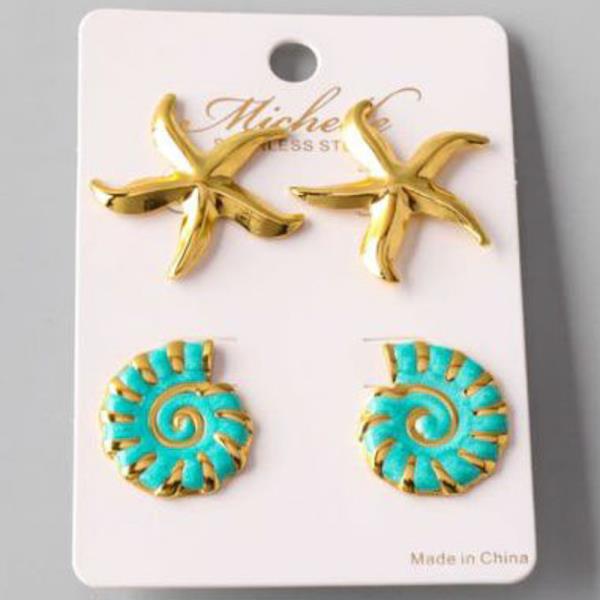STAINLESS STEEL MIX SHELL STAR EARRING SET