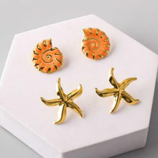 STAINLESS STEEL MIX SHELL STAR EARRING SET