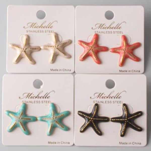STAINLESS STEEL ENAMEL RUBBED STARFISH EARRING