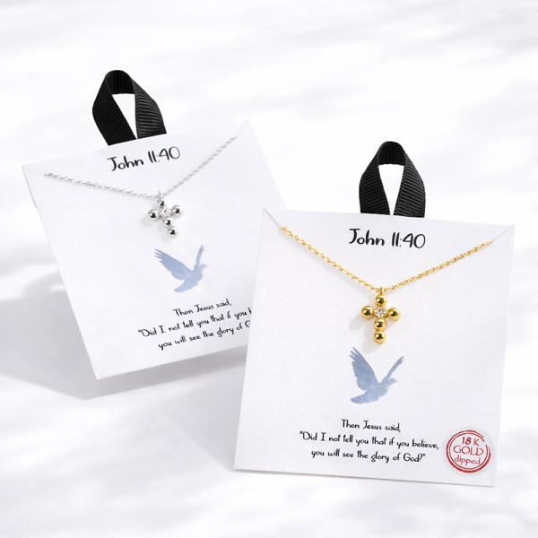 18K GOLD DIPPED JOHN 11:40 BUBBLE CROSS NECKLACE