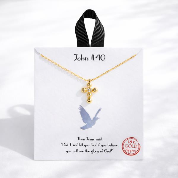 18K GOLD DIPPED JOHN 11:40 BUBBLE CROSS NECKLACE