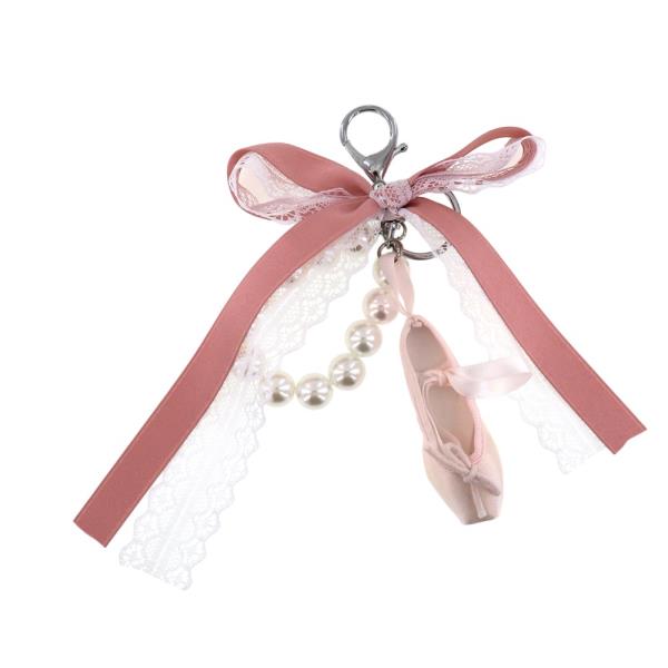 | PEARL BALLET SHOE BOW RIBBON BAG CHARM KEYCHAIN