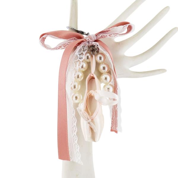 | PEARL BALLET SHOE BOW RIBBON BAG CHARM KEYCHAIN