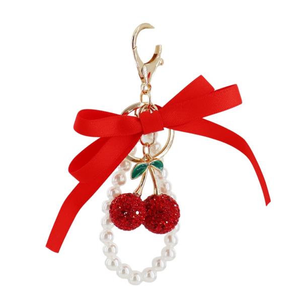 PEARL BOW CHERRY BAG CHARM KEYCHAIN