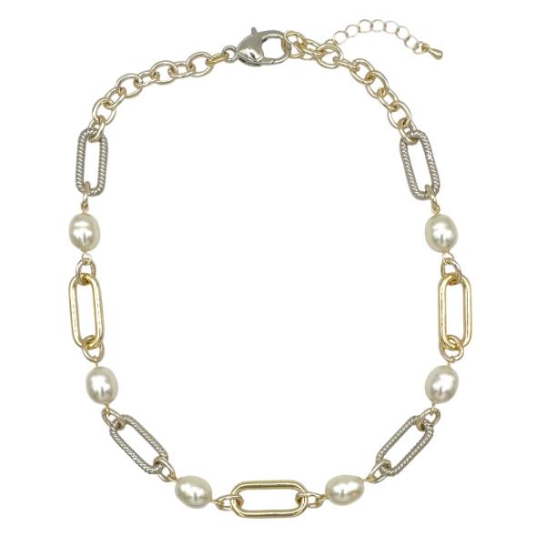TWO TONE CABLE PEARL BRACELET