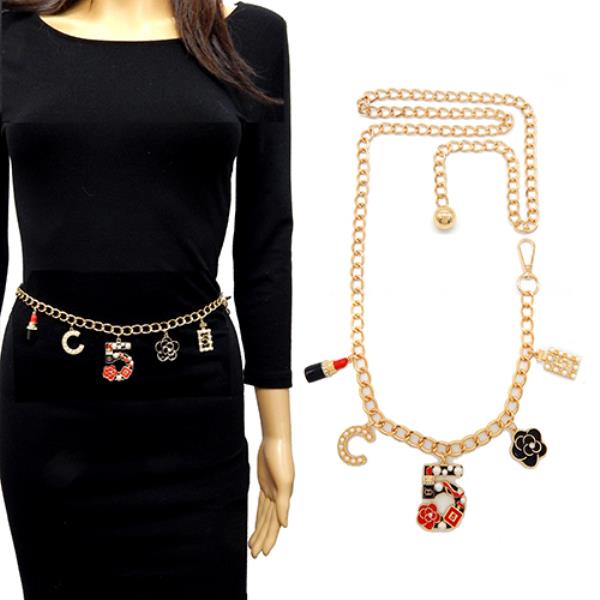 LIPSTICK MULTI CHARM METAL CHAIN BELT