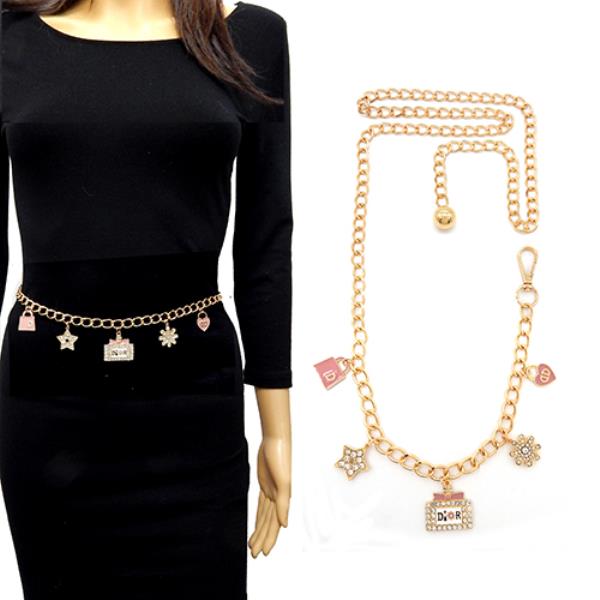 CHAIN BELT ADORNED WITH SEVERAL FASHION-THEMED CHARMS